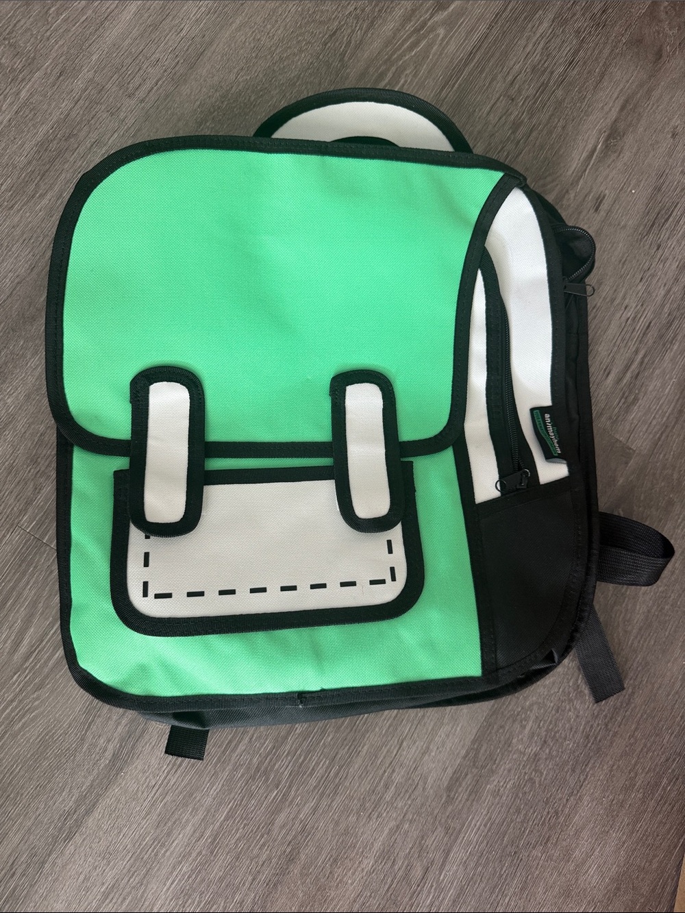 Cartoon Style Mint Green Backpack with White & Black Accents